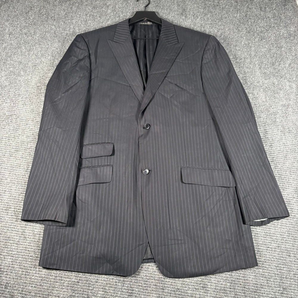 Valentino Uomo Blazer Mens 46 Charcoal Gray Excellent Pinstripe Peak Lapel Italy